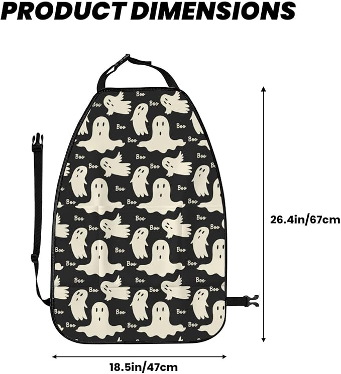 Ghost Pattern Car Kick Mats Back Seat Protector 2 Pack Auto Seat Back Covers with 3 Organizer Travel Accessories Universal Vehicle Interior from Dirt, Mud