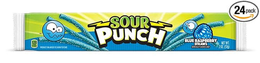 Sour Punch Straws, Sweet & Sour Flavored Soft, Chewy Candy, Tray, Blue Raspberry , 2 Ounce (Pack of 24)