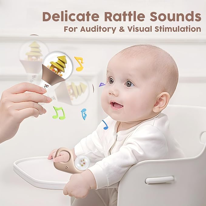 6 Pieces - Teething Toys for 0-6 Months, Rattle Newborn Toys With Bells, Grab Shaker, Teethers 0-3-6-12 Months, Baby Rattles 0-3 Months Gifts for Boys & Girls