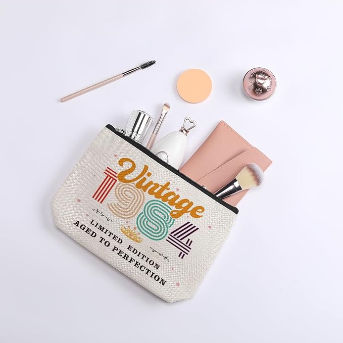 40th Birthday Gifts for Women, 1984 Vintage Makeup Bag, Best 40 Year Old Birthday Gift Ideas for Sisters, Friends, BFF, Mom, Coworker, Bonus Mom, Funny Anniversary Ideas for Her
