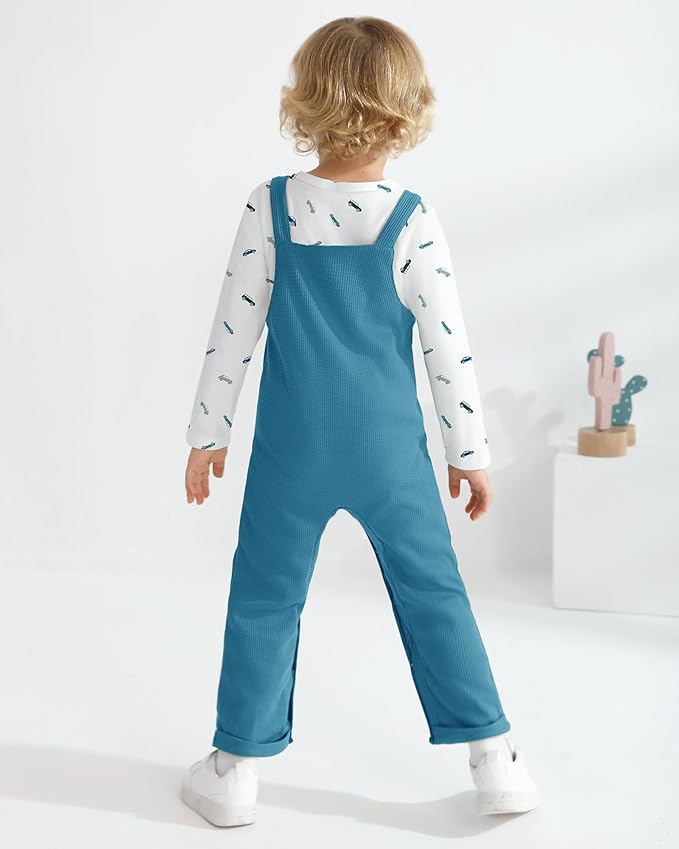 ZOEREA Toddler Baby Boys Clothes Outfit Long Sleeve T-Shirt and Romper Set Cute Jumpsuit Overalls Solid Color 6M-4T