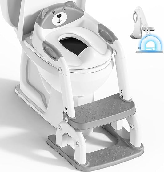 Potty Training Toilet, Adjustable Toddler Toilet Seat and Step for Kids, 2 in 1 Toilet Steps for Toddlers,Non Slip & Space Efficient & Splash Guard