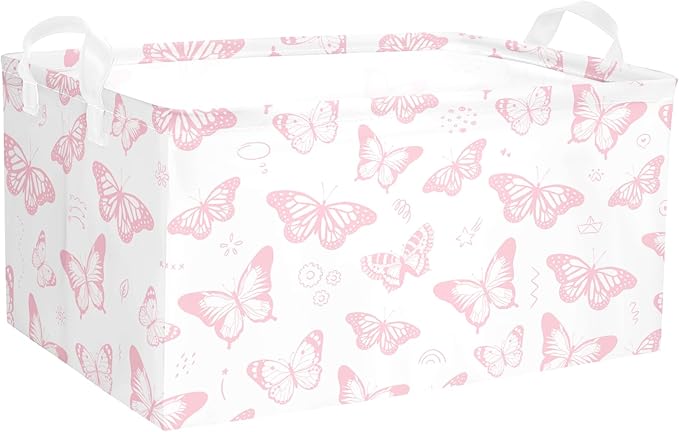 Butterfly Girls Shelf Basket Pink Baby Shower Basket for Kids Room Rectangle Clothes Toys Cube Storage Basket (Butterfly)