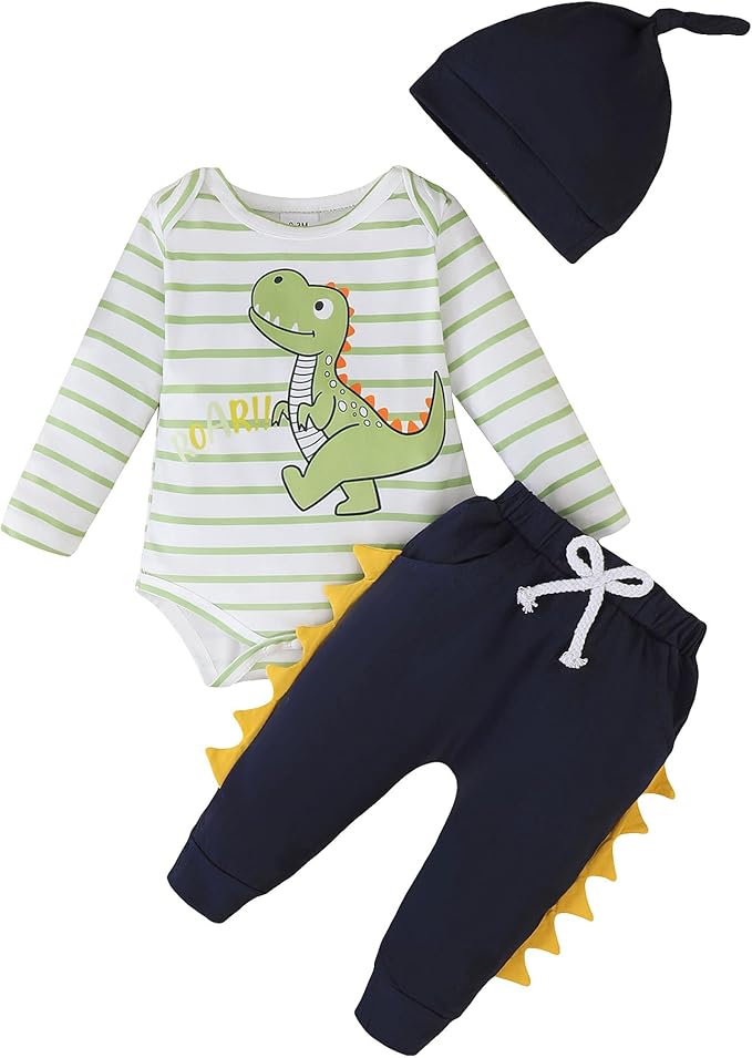 SUNNY PIGGY Baby Boy Clothes Newborn Infant Boys Outfits Romper Hat Pants 3PC Set 0-3 3-6 6-12 12-18 Month Clothing Gift