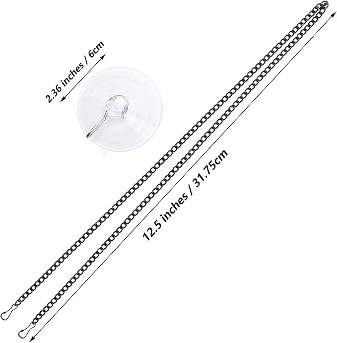Bieye Metal Chain with Suction Cup Hook for Tiffany Style Stained Glass Suncatcher, 25 inches Long Black Nickel Plating Chain003