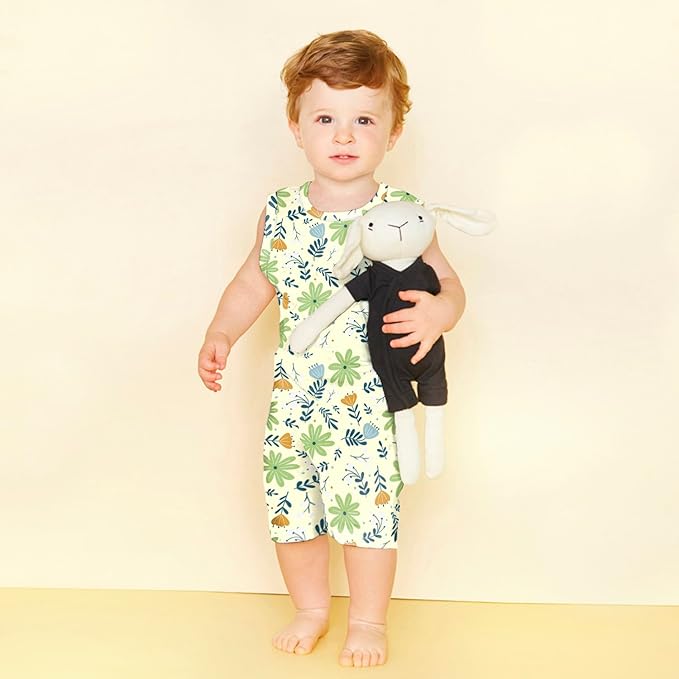 Babysoy Organic Pattern Print Tank Romper Shortall