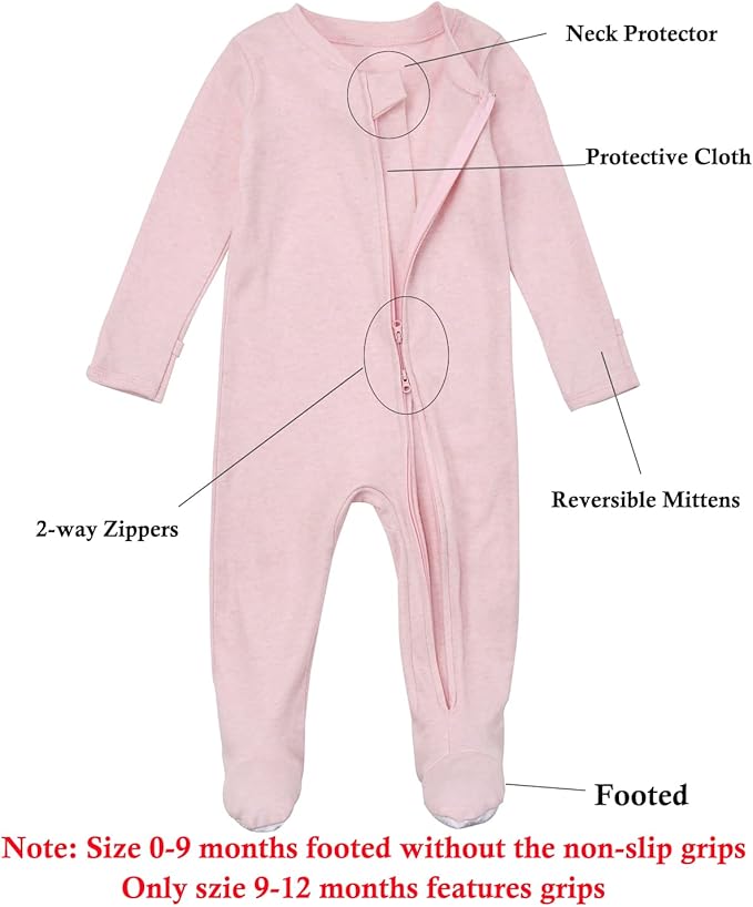 Aablexema Baby Footie Pajamas with Mittens - 3Pcs Infant Footed Sleeper Cotton Sleepwear Outfits