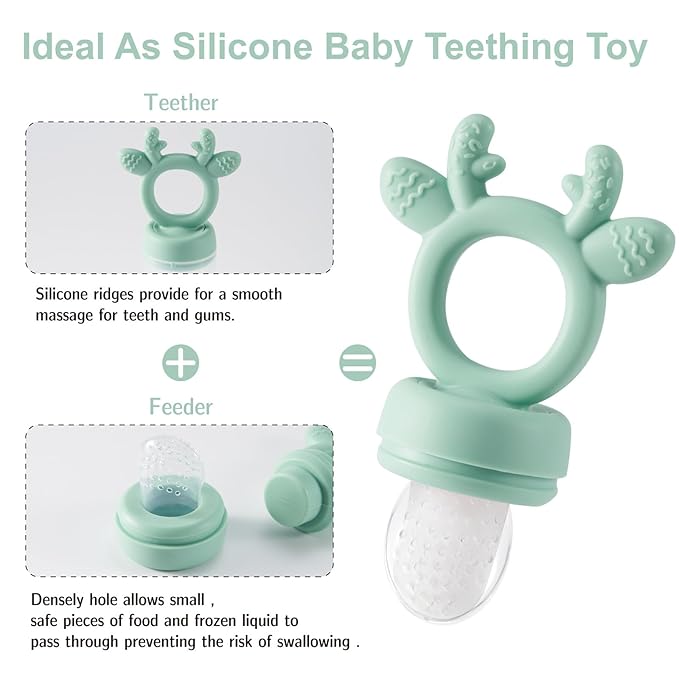 Baby Fruit Food Feeder with Popsicle Mold, Cute Teething Toys Silicone Teethers for Babies 3-12 Months for Baby Feeding Gift