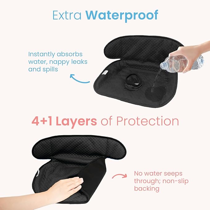 Black Piddle Pad 2-Pack – Waterproof Car Seat & Stroller Protector for Potty Training Toddlers & Babies, Machine Washable, Anti-Slip Backing, Universal Fit