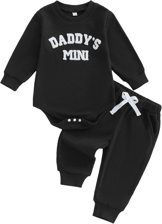 Kupretty Baby Boy Clothes 3 6 12 18 Months Fall Winter Outfit Mama's Boy Embroidery Waffle Long Sleeve Romper Pants Set