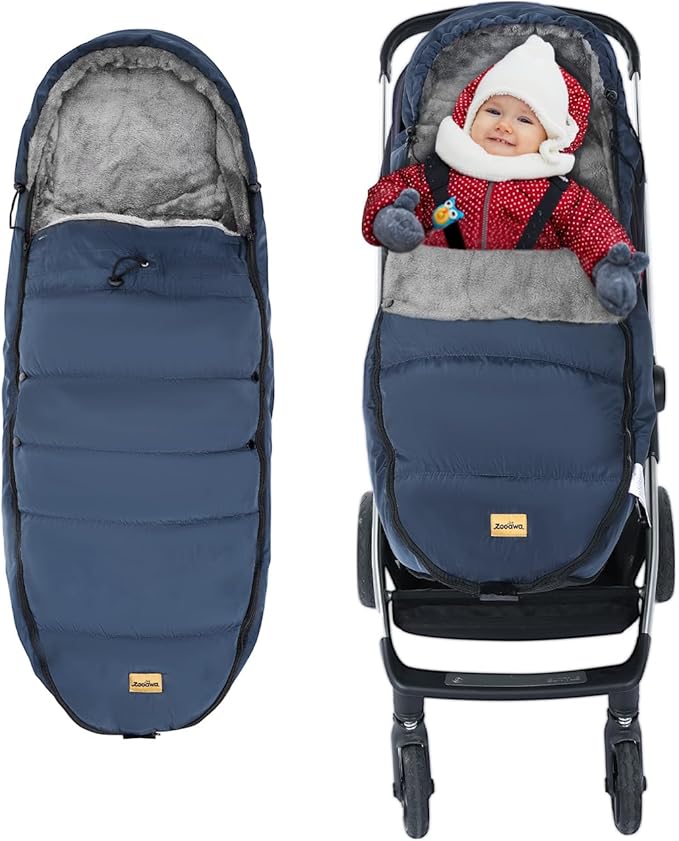 Zooawa Stroller Bunting Bag Universal, Waterproof Baby Stroller Footmuff, Christmas Gift Stroller Sleeping Bag for Cold Weather, Extra Thick, Fits 6-36 Months Baby, Dark Blue