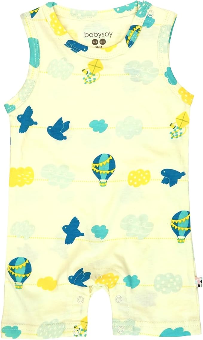 Babysoy Organic Pattern Print Tank Romper Shortall