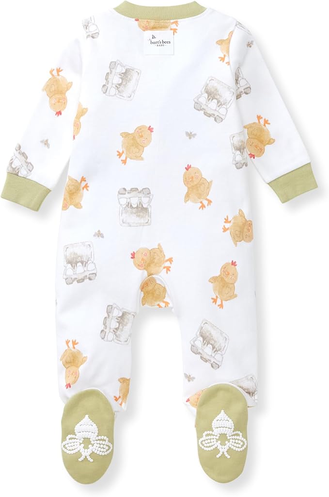 Burt's Bees Baby Baby Girls Pajamas, Zip Front Non-Slip Footed Sleeper Pjs, 100% Organic Cotton