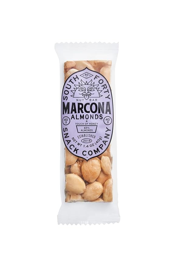 South 40 Snacks Crunchy Marcona Almond Bar, Just 4 Ingredients, Touch of Honey (40g Bar, Pack of 12)