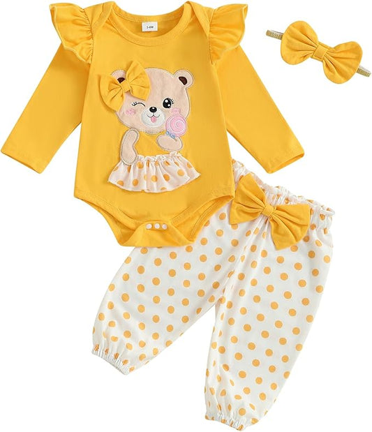Fernvia Western Newborn Baby Girl Clothes Long Sleeve Letter Print Romper Animal Print Pants Headband 3Pcs Outfits Sets