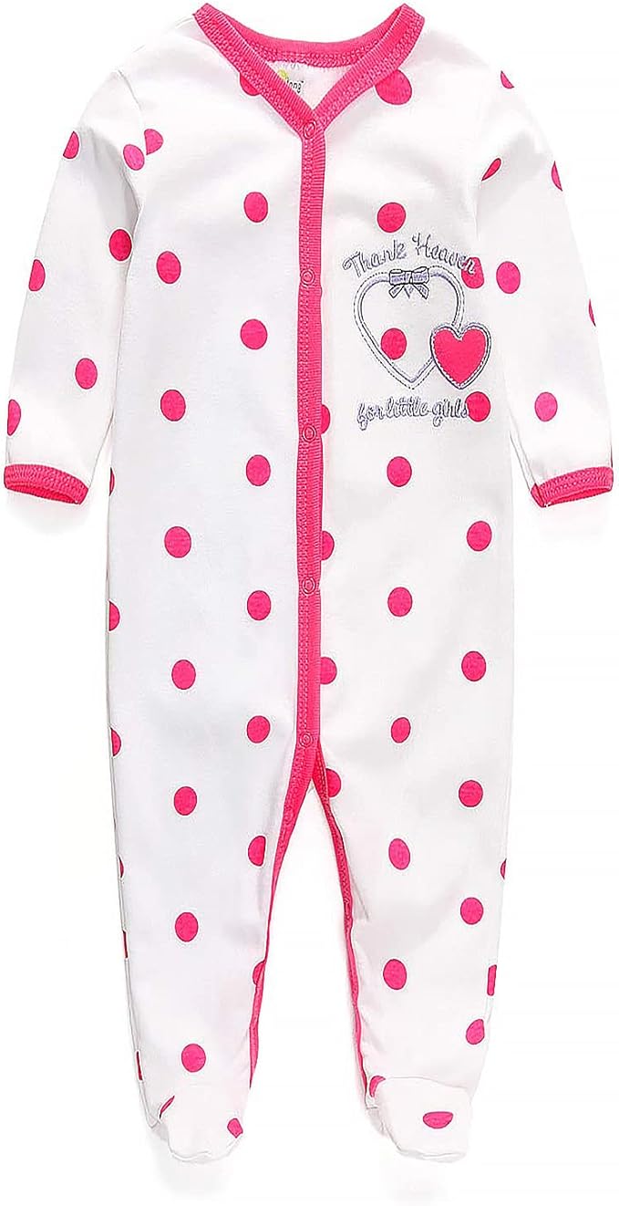 Baby Boys Girls Footies One-Piece Romper Long-Sleeve Jumsuit Cotton Newborn Clothes Set 4-Pack, Baby Pajamas