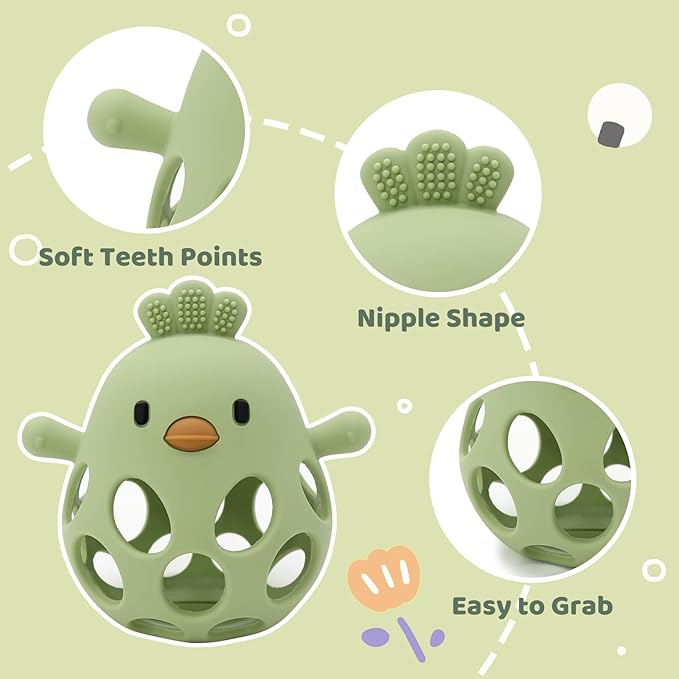 Baby Teething Toys Silicone Teethers - Babies Toys Chew Toys Food Grade Silicone for Sucking Needs, BPA Free for 0-6 6-12 Months(Green Pink)
