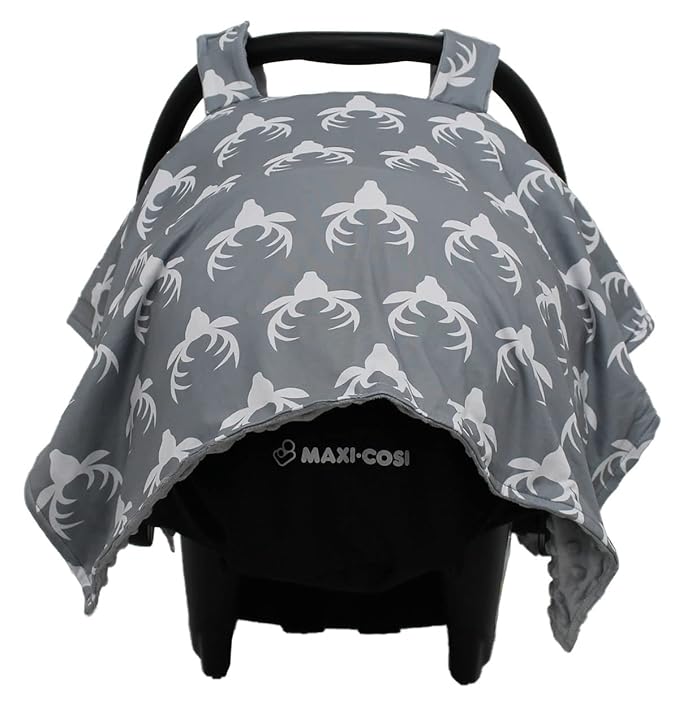 Dear Baby Gear - 40x30 Car Seat Canopy, Infant Carrier Cover for Boys & Girls, Cozy Fall, Nursing & Stroller Use, Newborn Travel Sunshade Accessory, Antlers on Gray, Gray Dot