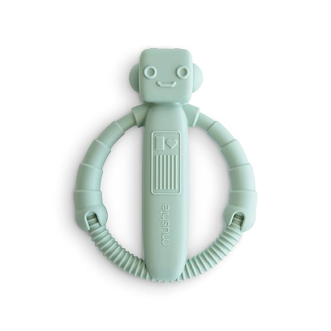 mushie Silicone Baby Robot Rattle Teether Toy