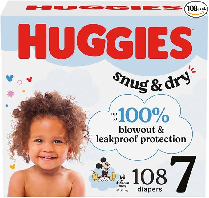 Huggies Size 7 Diapers, Snug & Dry Baby Diapers, Size 7 (41+ lbs), 108 Count (2 Packs of 54), Packaging May Vary