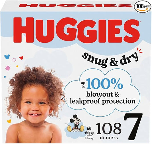 Huggies Size 7 Diapers, Snug & Dry Baby Diapers, Size 7 (41+ lbs), 108 Count (2 Packs of 54), Packaging May Vary