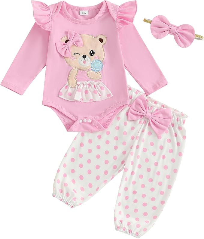 Fernvia Western Newborn Baby Girl Clothes Long Sleeve Letter Print Romper Animal Print Pants Headband 3Pcs Outfits Sets