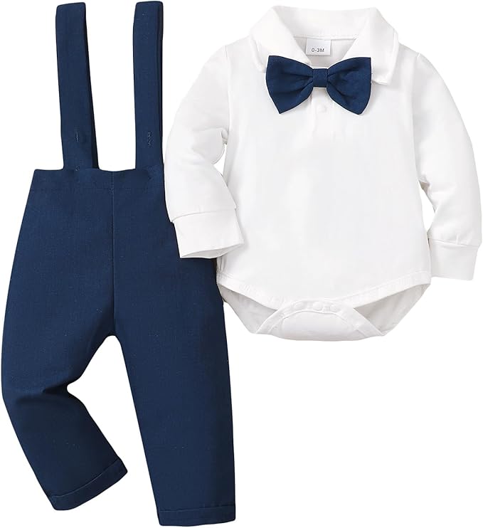 Newborn Baby Boy Clothes Gentleman Wedding Suit Infant Outfits Formal Dress Shirt+Bowtie+Suspender Pants