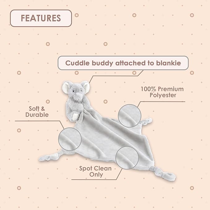 MON AMI Ozzy The Elephant Plush Lovey for Babies – 13.5” | Knotted Security Blanket for Newborns
