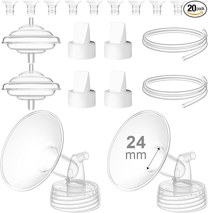 Breast Pump Accessories Kit - 24mm Flange Set Compatible with Spectra S1/S2/Motif Luna, Includes Valves, Tubing, Inserts & Backflow Protectors