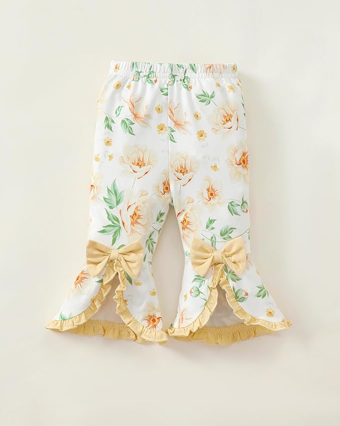 SUNNY PIGGY Newborn Baby Girl Clothes Infant Outfits Romper Floral Fall Outfit Bell Bottoms Pant Sets Hat Headband Flowerpant
