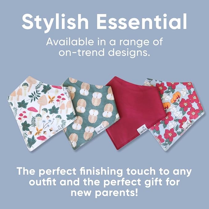 Copper Pearl 4 Pack Soft Cotton Baby Bibs for Drooling and Teething, Absorbent Drool Bibs for Baby Girl and Boy, Adjustable to Fit Newborns to Toddlers, Tons of Styles (Ivy)