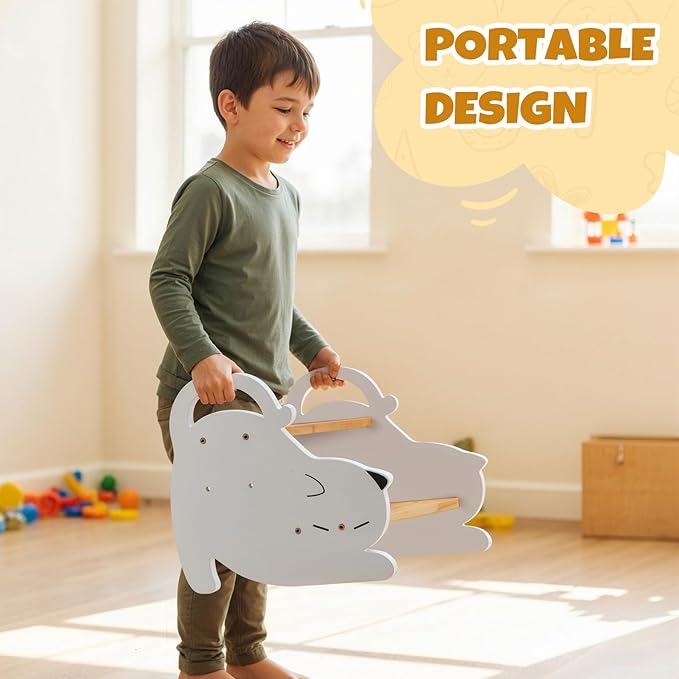 COSYLAND Wooden Kids Step Stool Holds Up to 220 Lbs - Adjustable Height 2 Step Stools for Toddlers - Easy to Clean Bathroom Stepping Stool with Non-Slip Surface and Carry Handle (Natural & White)