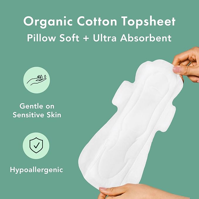 Rael Pads for Women, Organic Cotton Cover - Period Pads with Wings, Feminine Care, Sanitary Napkins, Heavy Absorbency, Unscented, Ultra Thin (Overnight, 20 Count)