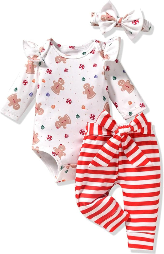 Aalizzwell Preemie Newborn Infant Baby Girls Clothes Ribbed Romper Bodysuit Pants Set Fall Winter Outfits