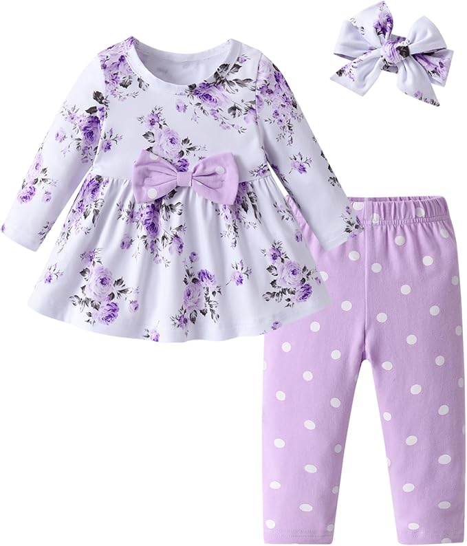 3PCS Baby Girl Clothes Ruffle Floral Shirt Tops Pants Headband Outfit Sets