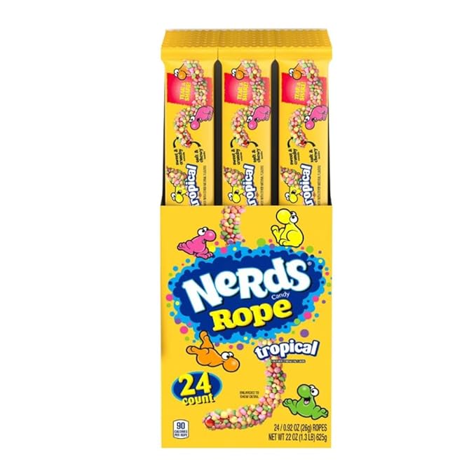 Nerds Rope Candy, Tropical Flavor, 0.92 Ounce Ropes (Pack of 24)