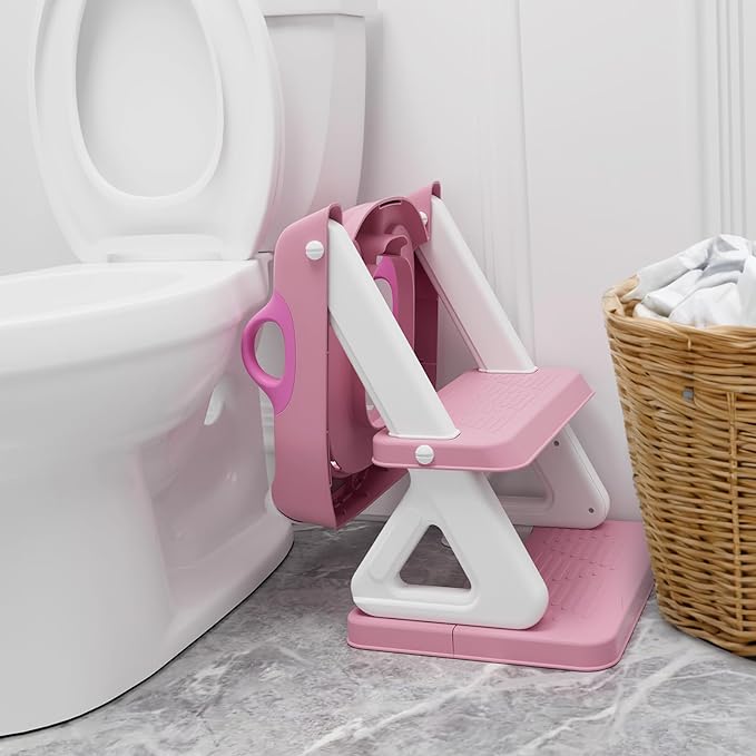 Potty Training Seat with Step Stool Ladder for Kids and Toddler,Wiifo Sturdy Potty Ladder with Soft Padded Cushion for Toddler Boys and Girls(Pink) 2025 New Version