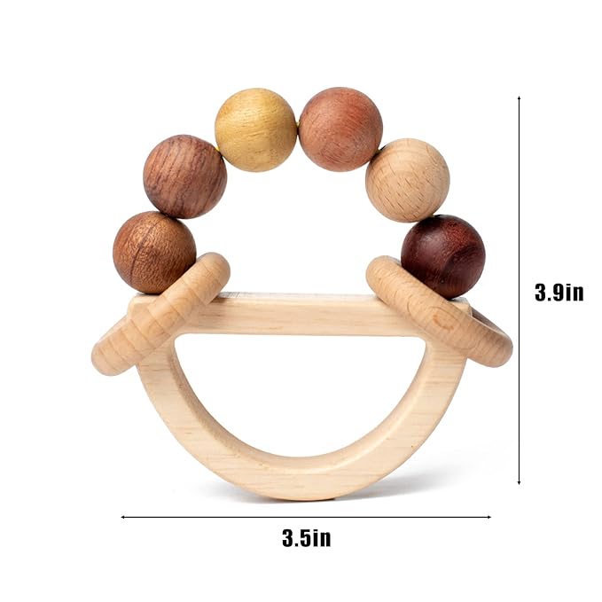 Baby Rattles 0-6 Months Wooden Toys for Babies 6-12 Months Montessori Wood Color Baby Rings for Newborn 0 3 6 12 Month Toddler Toys