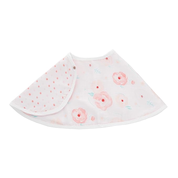 aden + anais Essentials 100% Cotton Muslin Burpy Bib – Multi-Use, Absorbent 4-Layer Burp Cloth, Drool Cloth and Full-Coverage Snap-Closure Baby Bib, 22.5” X 11”, Single, Full Bloom - Roses