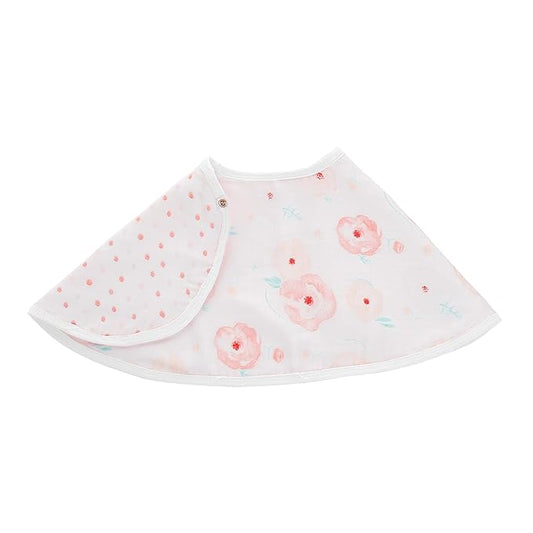 aden + anais Essentials 100% Cotton Muslin Burpy Bib – Multi-Use, Absorbent 4-Layer Burp Cloth, Drool Cloth and Full-Coverage Snap-Closure Baby Bib, 22.5” X 11”, Single, Full Bloom - Roses