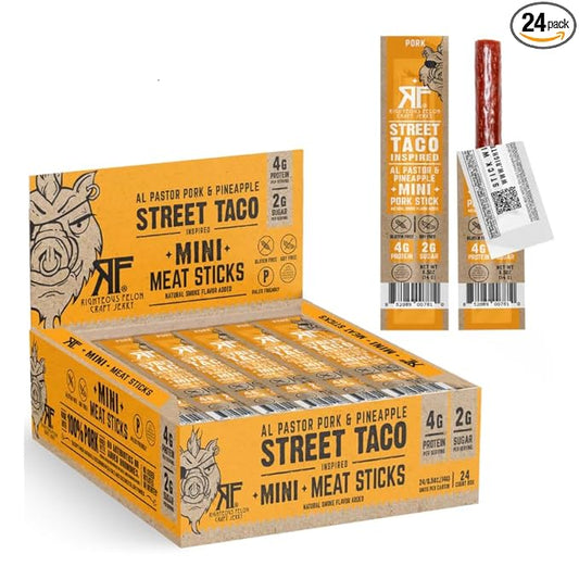 Righteous Felon Meat Sticks Minis | 100% Pork Sticks | Gluten Free Meat Sticks | Low Sugar & High Protein Pork Sticks | Healthy Snacks for Kids & Adults | Jerky Gifts for Men | Street Taco, 24 Ct