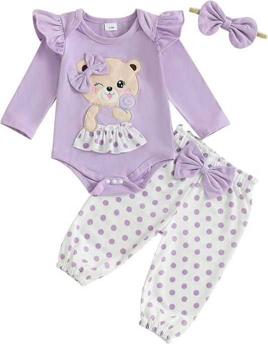 Fernvia Western Newborn Baby Girl Clothes Long Sleeve Letter Print Romper Animal Print Pants Headband 3Pcs Outfits Sets