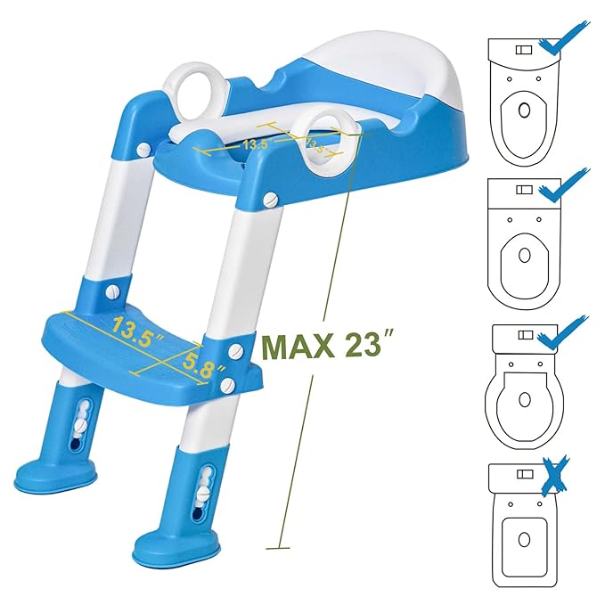 Potty Training Toilet Seat with Step Stool Ladder for Boys and Girls Baby Toddler Kid Children Toilet Training Seat Chair with Handles Padded Seat Non-Slip Wide Step(Blue)