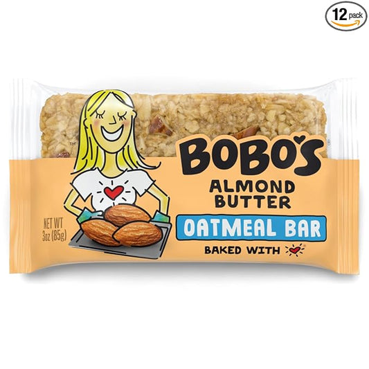 Bobo's Oatmeal Bars, Almond Butter, Gluten Free Vegan Whole Grain Oat Bars, Pack of 12