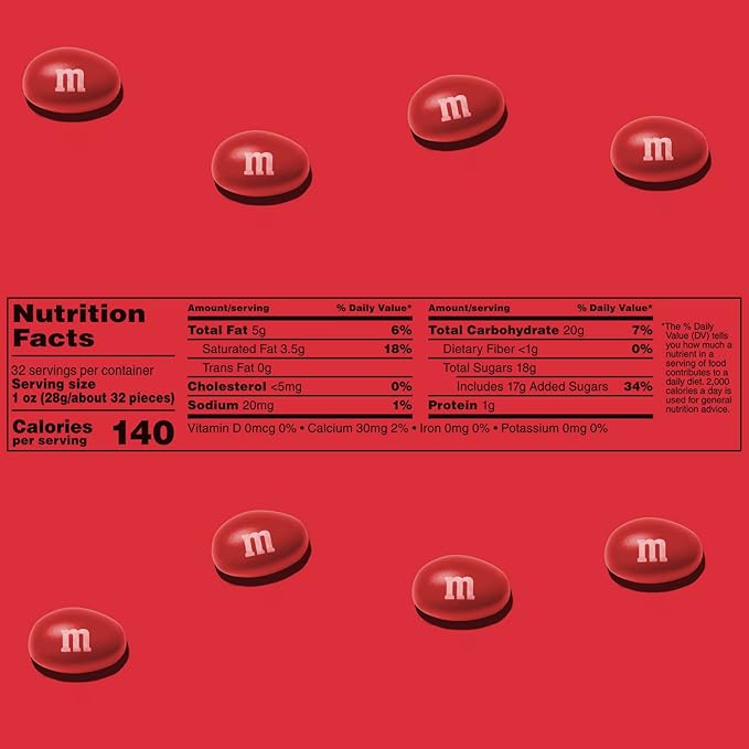 M&M’S WORLD Peanut Red Chocolate Candy 2lb Resealable Pack for Graduation Wedding 4th of July Candy Buffet Birthday Parties Candy Bar and Edible Decoration