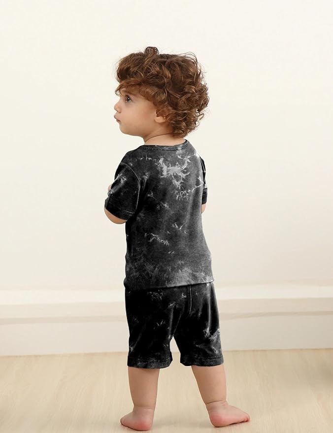 Jimonda Kids Soft Rayon From Bamboo Sleepwear Short Sleeve Boys Girls Pajama Outdoor 4-Piece tops&shorts Casual sets Tie PJ