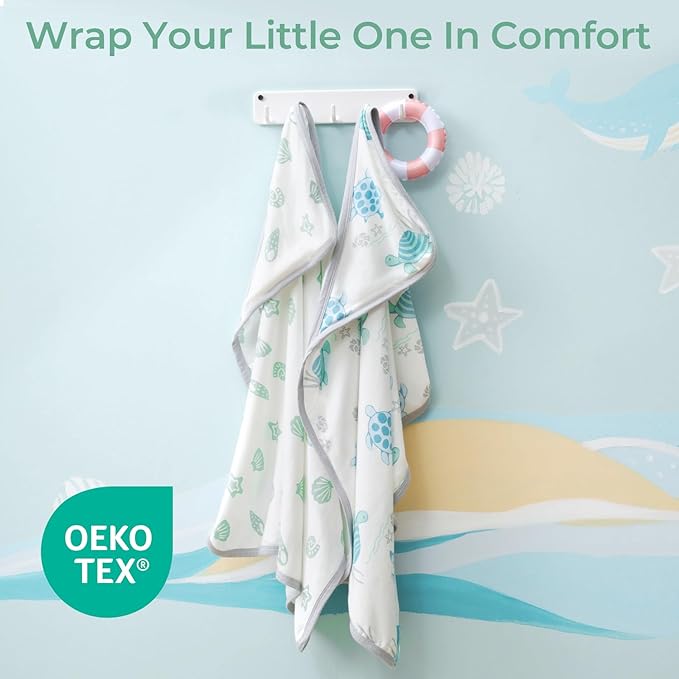 Momcozy Baby Towel with Hooded-Original Design Baby Towel Set -Soft & Absorbent- Shower Gifts or Bath Essential for Infant, Newborn, Toddler, Marine Sea Turtle Shells Magic