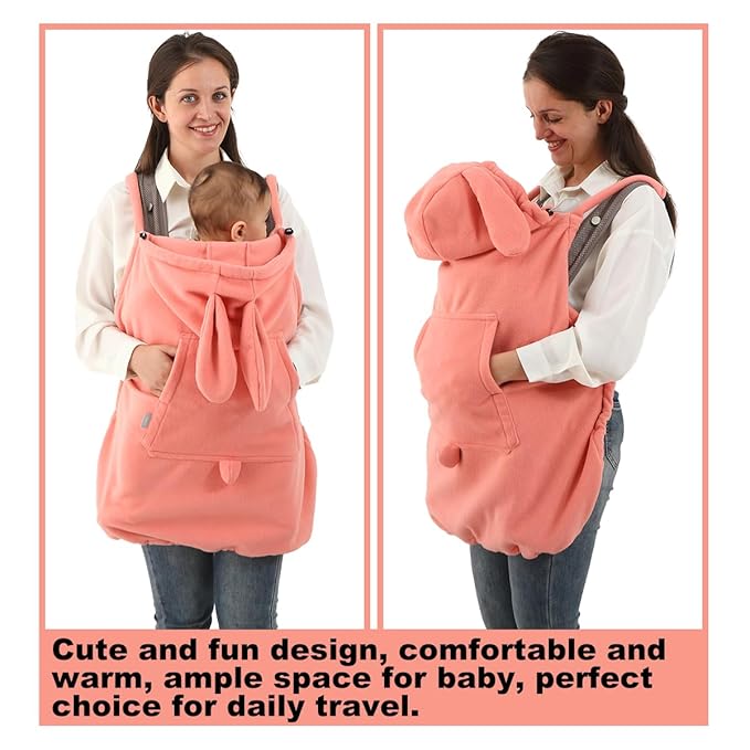 Baby Carrier Cover Stroller Cover -Newborn Hooded Stretchy Cloak Reversible,Cloak Kangaroo Hoodie Baby, Suit for All Seasons-Pink