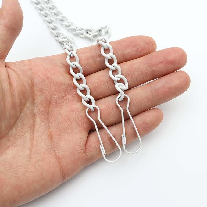 Bieye Metal Chain with Safety Hooks for Tiffany Style Stained Glass Window Panel Hangings, 30 inches Long White Plating, Chain005