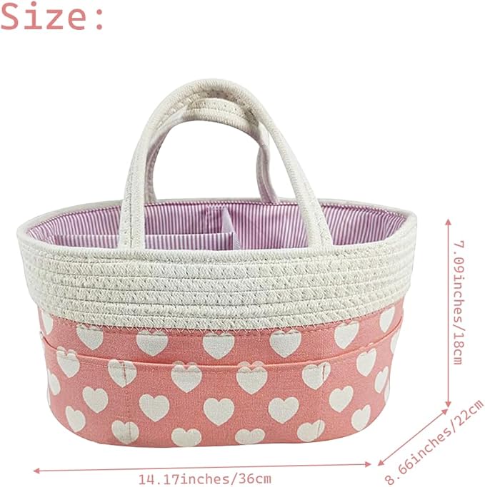 Pink Diaper Caddy Organizer for Baby Girl-Large Portable Diaper Caddy Basket for Changing Table-Diaper Organizer Caddy-Car Travel Tote Bag-Newborn Registry Baby Shower Basket for Diapers & Wipes